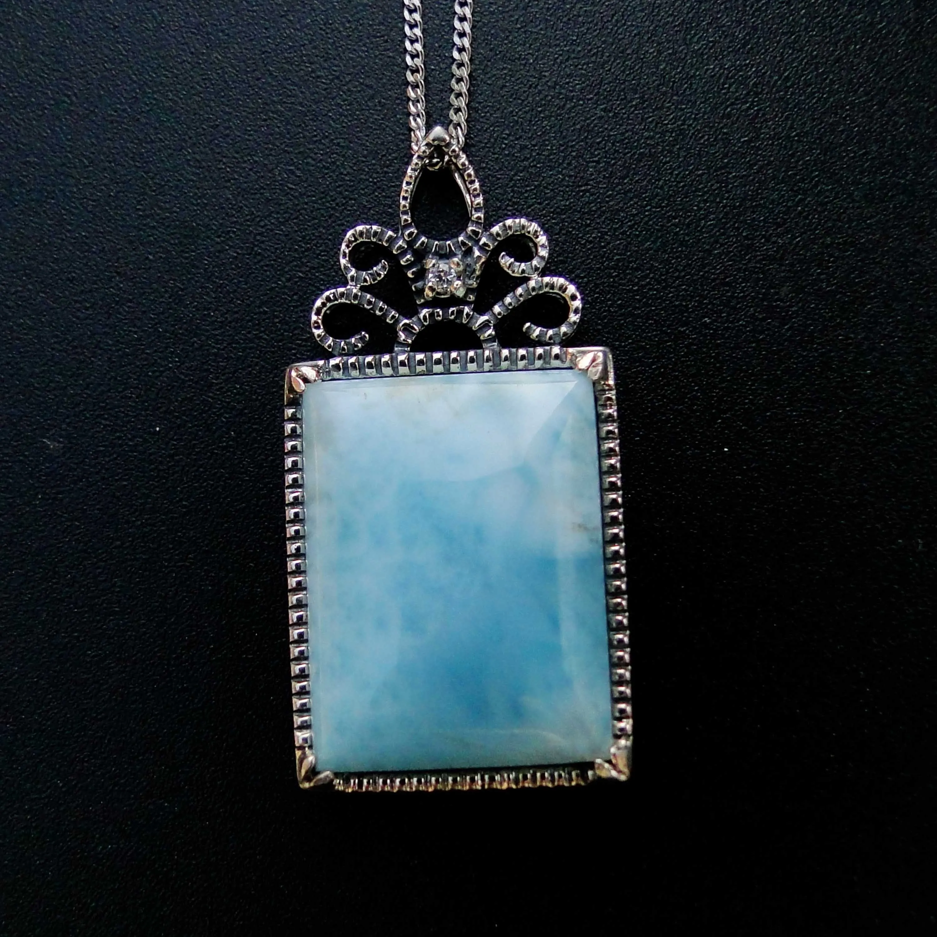 

Natural Larimar Jewelry Women Pendant Necklace 100% 925 Sterling Silver Antique Pendant without Chain
