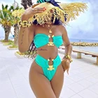 Комплект бикини с высокой талией, бандо, 2022, пикантная одежда для плавания, женский купальный костюм, женское металлическое бикини, бразильские купальные костюмы, пляжная одежда для женщин
