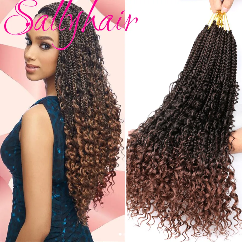 

Sallyhair Goddess Box Braids Crochet Hair Synthetic Curly End Bohemian Box Braiding Hair Extensions Ombre Brown Braiding Hair