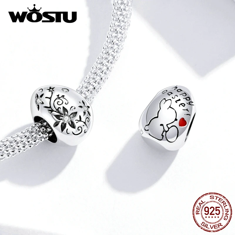 WOSTU Vintage Retro Flower Bead 100% 925 Sterling Silver Easter Egg Charm Fit Original Bracelet Pendant Fashion Jewelry FIC1466 | Украшения