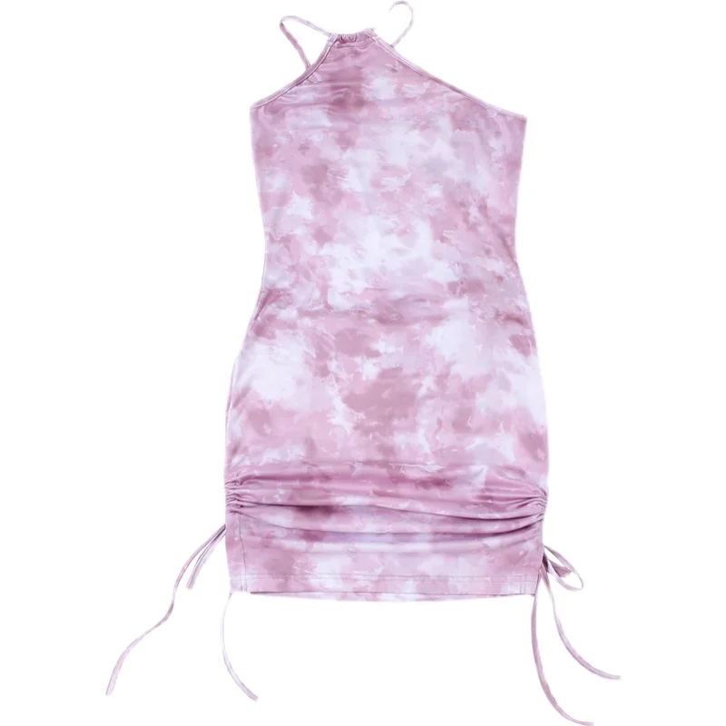 

XUXI Sexy Irregular MINI Dress Women Tight-fitting Suspender Dress Female Drawstring Slimming Hip Skirt Summer 2021 E1458