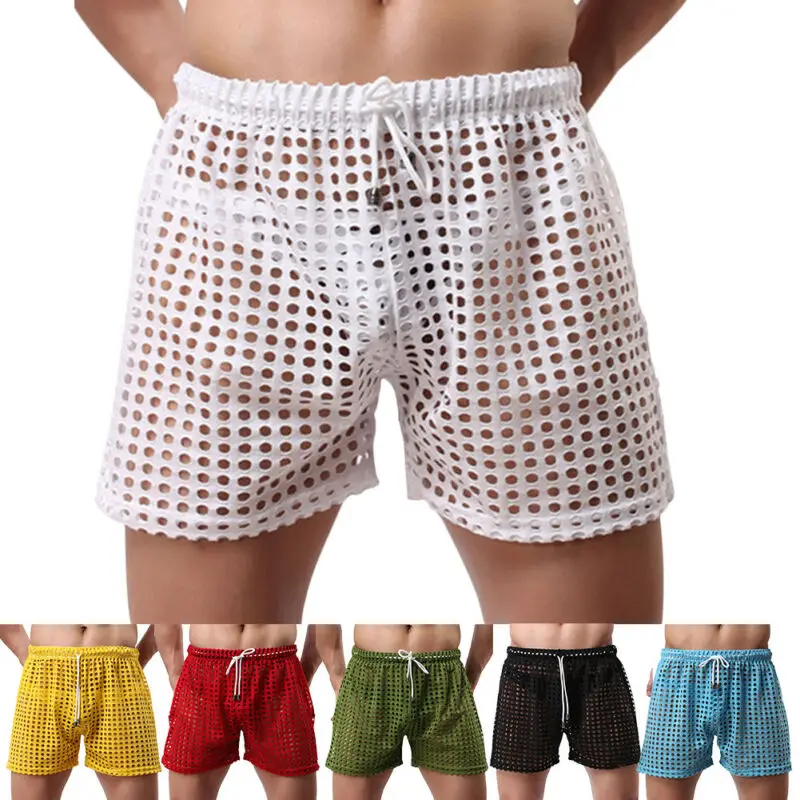 Мужские трусы-боксеры из рыбьей сетки с завязками, просвечивающиеся, модные, удобные и многофункциональные, 2020 год.