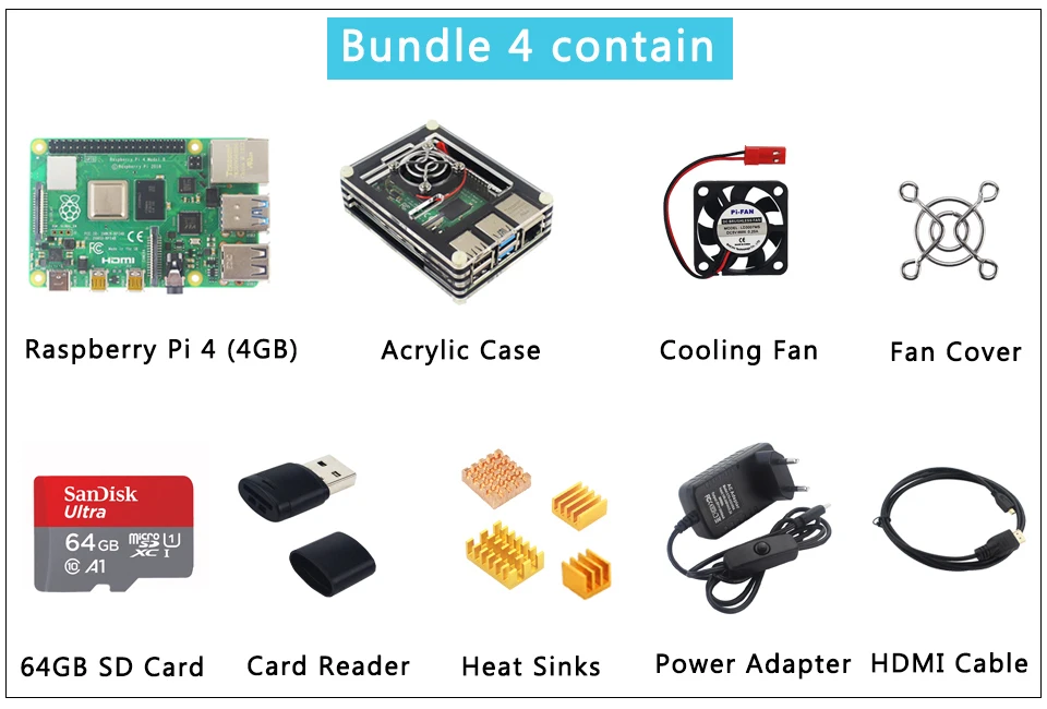 Raspberry Pi 4 модели B 1/2/4GB Оперативная память BCM2711 Cortex-A72 ARM v8 2,4/5G, Wi-Fi, Bluetooh 5,0 вариант SD картой памяти на 32 Гб | Чехол | Мощность | HDMI