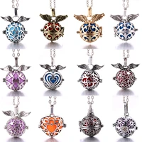 new heart wing aromatherapy lockets vintage copper perfume aroma diffuser pendant necklace bell ball volcanic stone cage