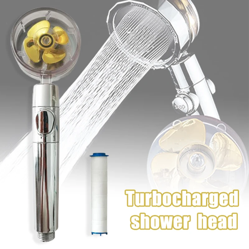

High Pressure Handheld Shower Head with Filter and Pause Switch Turbocharged Propeller Shower Accessories TS1