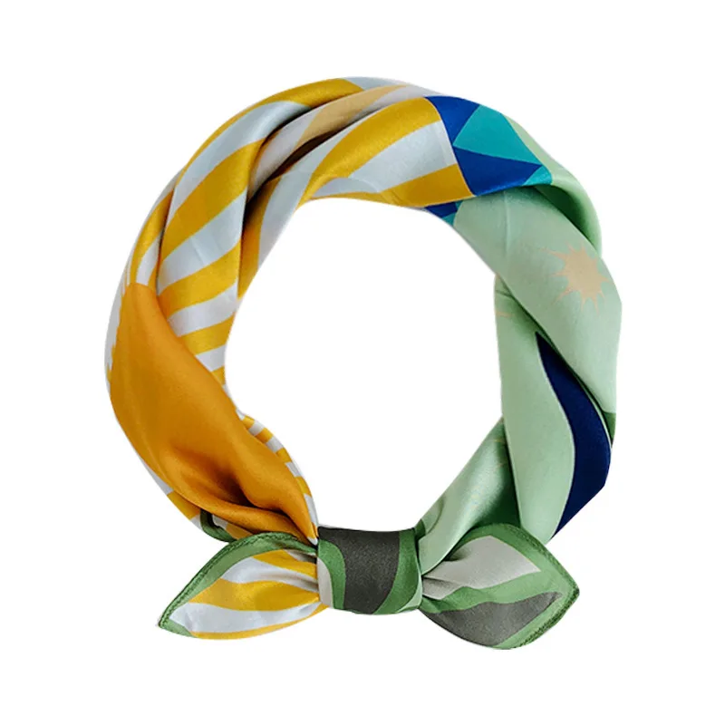 

2020 Hot 100% Pure Silk Scarf Women Neck Hair Fashion Foulard Square Small Headband Hijab Print Poncho Scarves Bandana 53cm