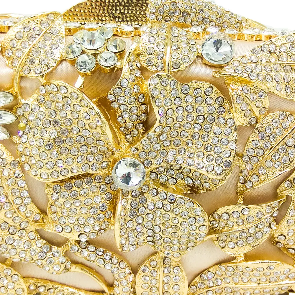 

Double Flower Dazzling Women Flower Crystal Evening Handbags and Purses Hard Case Metal Clutches Minaudiere Wedding Clutch Bag