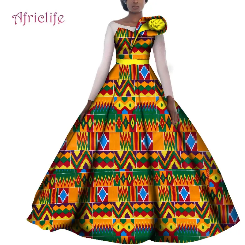 African Wedding Dresses for Women Cotton Batik Ankara Print Traditional Clothing Casual Party Long Sleeve Dress Plus Size WY4141