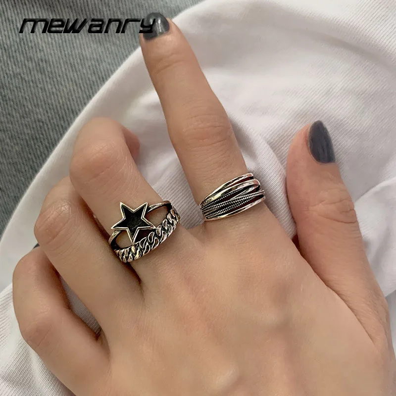 

Кольца MEWANRY из стерлингового серебра 925 пробы, цепочка с пятиконечными звездами для женщин, полый винтажный геометрический креативный шикар...