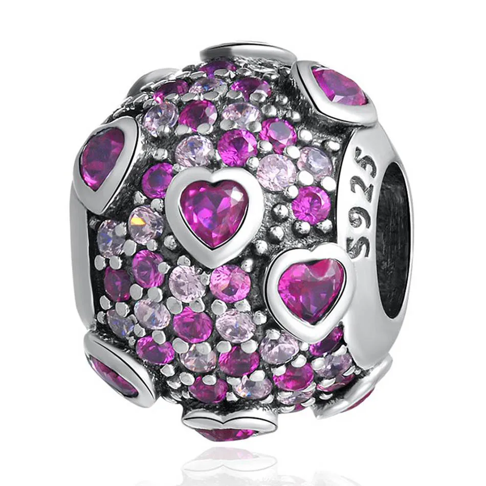 S925 бусина взрыв Любви Шарм подходит для леди браслет красный розовый CZ |
