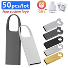 Флеш-накопитель USB 50 шт.лот, металлический флэш-накопитель, 8 ГБ, 64 ГБ, 32 ГБ, флэш-диск, USB-накопитель, 16 ГБ, 128 ГБ, устройство хранения, логотип на заказ