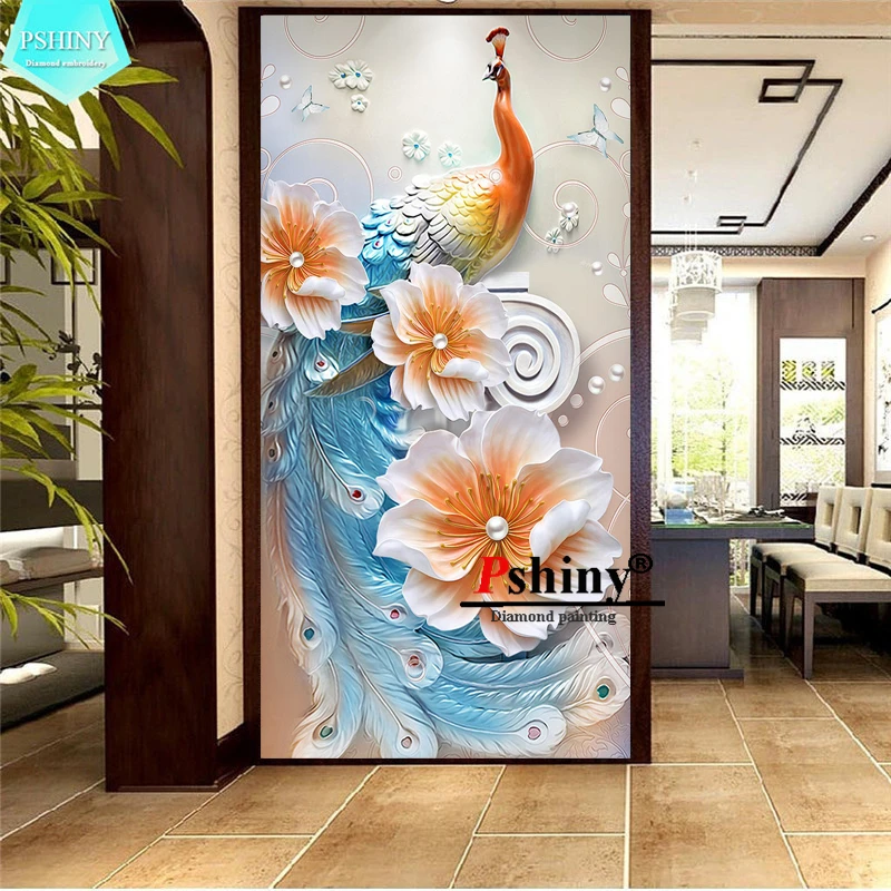 PSHINY 5D алмазная вышивка своими руками распродажа красочные павлины животные