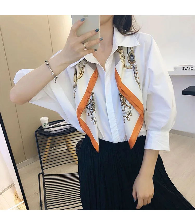 

Yishine 2021 70x70cm Retro Chain Print Square Scarf Women Bandana Hairband Lady Head Wraps Female Shawl Neckerchief