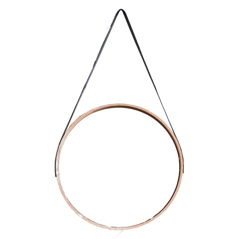 

Simple Dark Wood Acer Mono Maxim Color Wall Hanging round Mirror Leather Lanyard Wash Basin Entrance Door Mirror Decoration