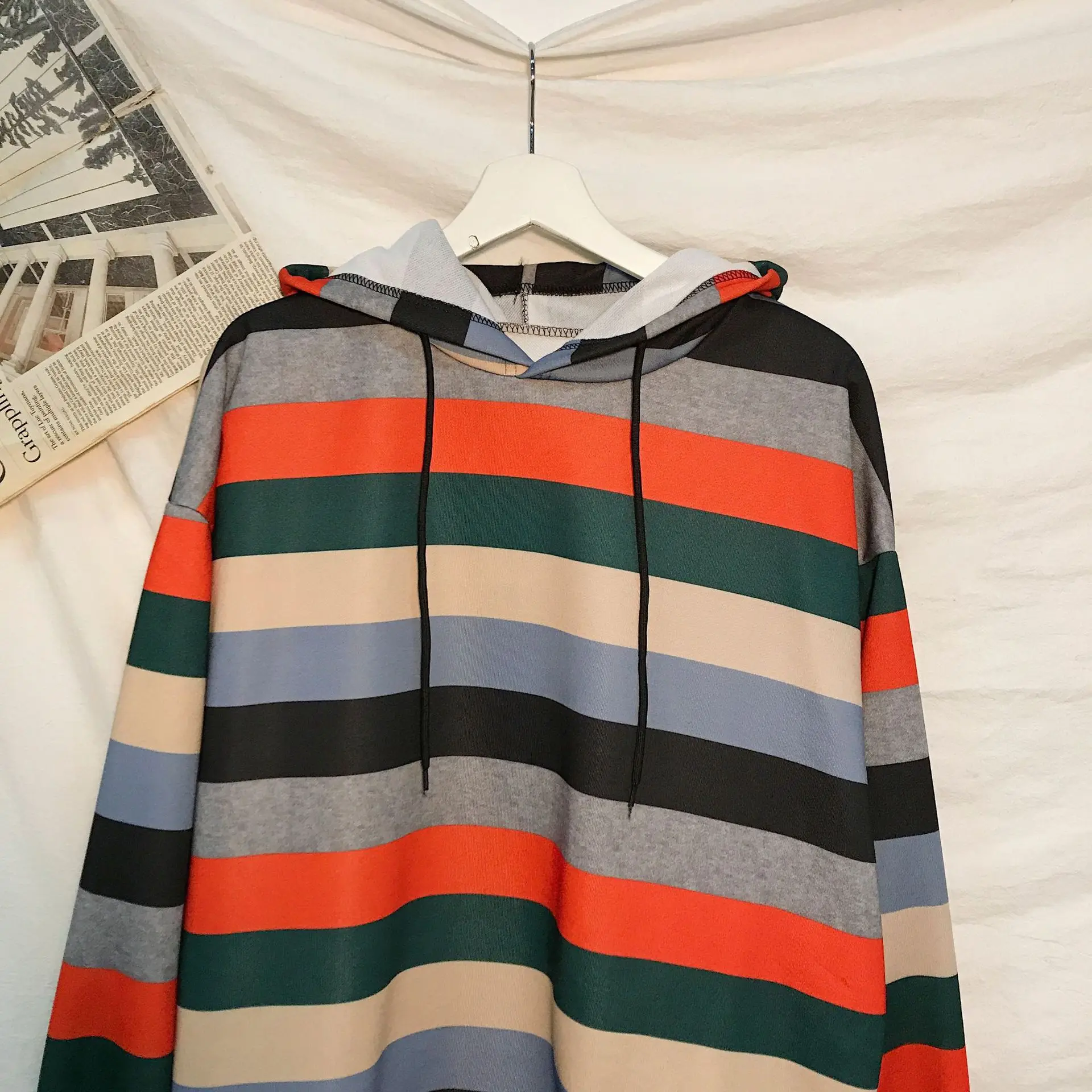 

2021Autumn Winter New Men's Hooded Sweatshirt Striped Harajuku Student Couple Hip-Hop Casual Streetwear Plus Size Sweatshirt Top