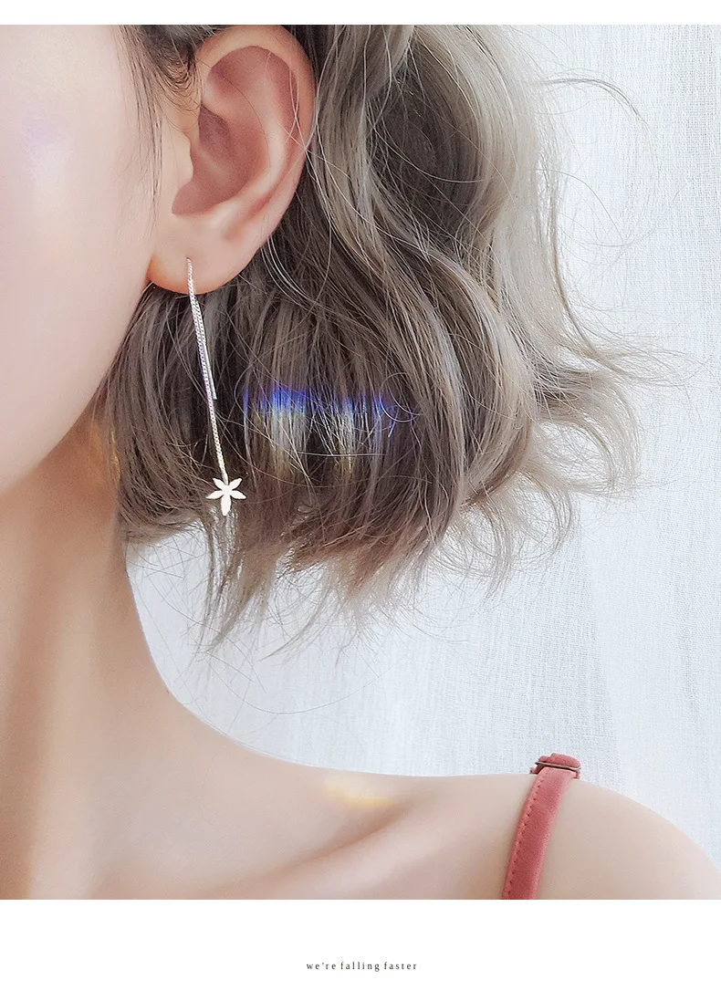 Мода 925 стерлингового серебра в виде кленового листа кулон уха линия серьги нить