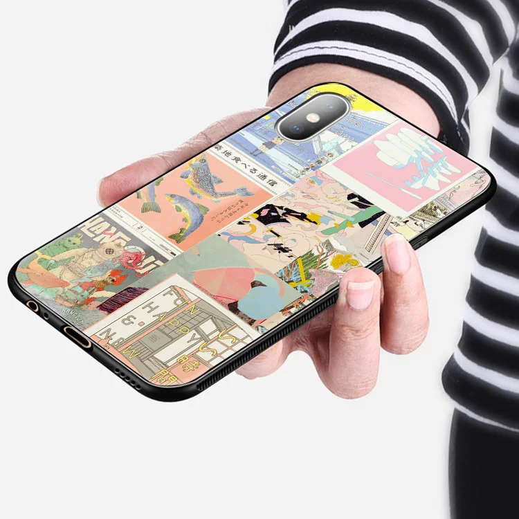 ЯПОНСКИЕ ВИНТАЖНЫЕ коллажи Ukiyo e мягкий силиконовый стеклянный чехол для