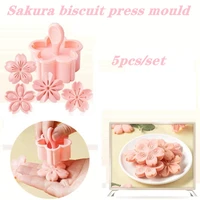 5pcsset sakura cookie mold stamp biscuit mold cutter flower charm pink cherry blossom mold diy floral mold fondant baking tool
