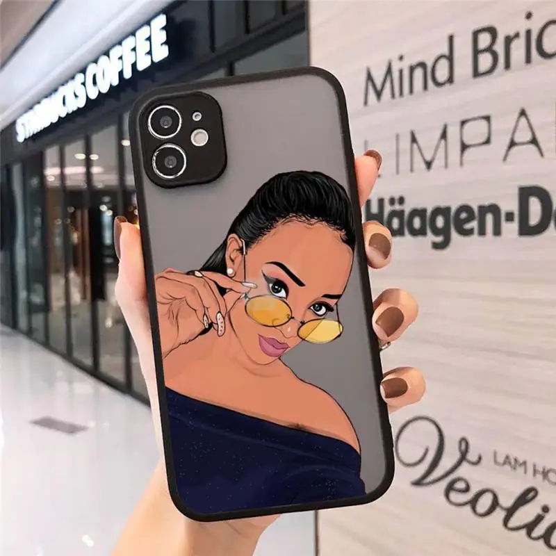 

Melanin Poppin African Black Girl Phone Cases Matte Transparent for iPhone 7 8 11 12 s mini pro X XS XR MAX Plus cover funda