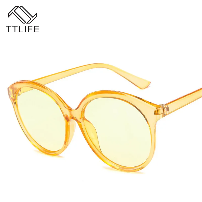 Женские круглые солнцезащитные очки TTLIFE синие розового и желтого цветов в стиле