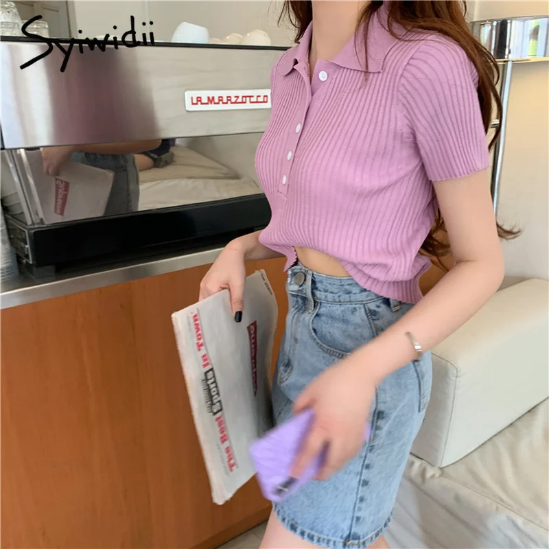 Вязаный свитер на пуговицах Сезон лето-весна Милые корейские свитера