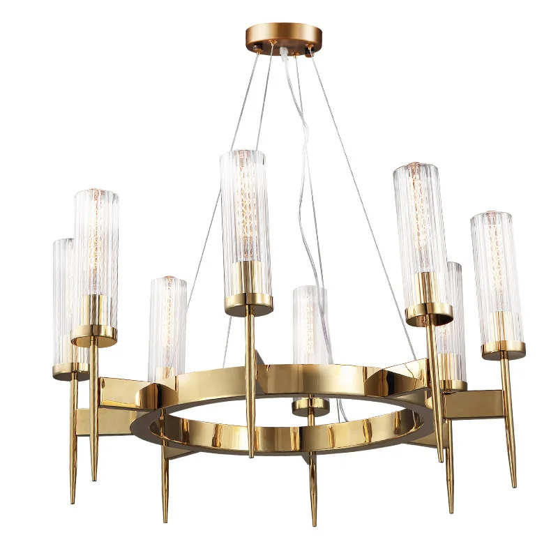 

American Living Room Retro E27 Led Chandelier Round Metal Glass Hanging Chandelier Lighting Indoor Lamp Fixtures Lustre Light