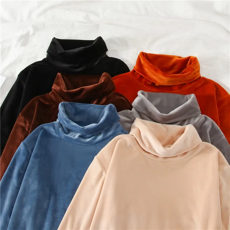 

Женская бархатная утепленная Водолазка с длинным рукавом, в западном стиле, Осень-зима 2021