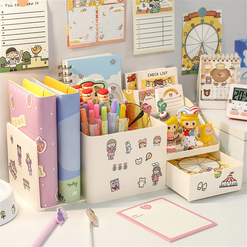 

Cute Desktop Storage Pen Bucket Multifunctional Desk Organizer Fashion Student Stationery School Supply Office Accessories