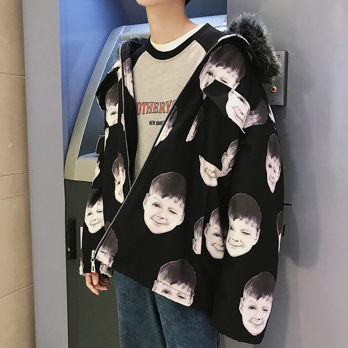 Зимние ветровки куртки с меховым воротником для мужчин Veste Homme Winterjas Heren Personal Print Parkas куртка мужская повседневная верхняя одежда