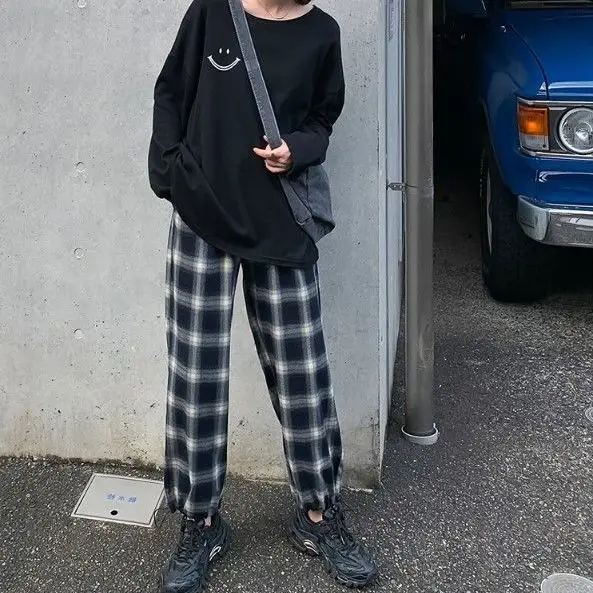 

2021 Pregnant Women's Pants Spring Summer Fashion Plaid Trousers Loose All-match Casual Pants Wide-leg Pants Maternity Clothes