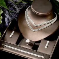hibride 2 layers drop necklace earring set for women wedding accessories full cubic zircon dubai bridal jewelry set n 1841