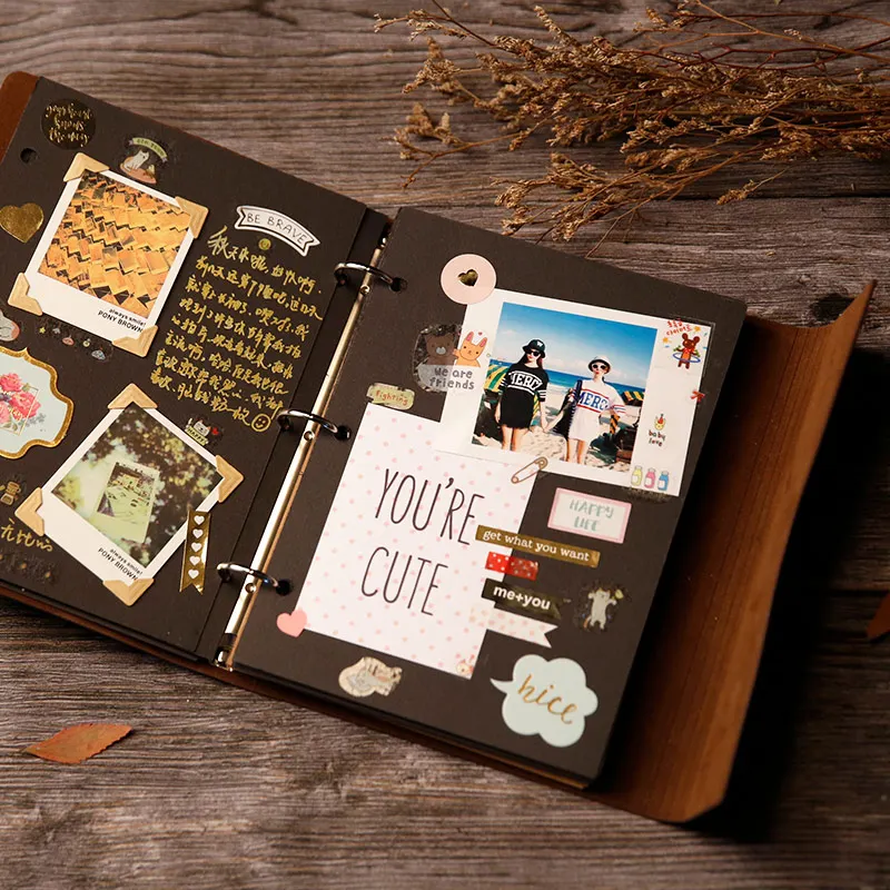 Vintage Leather Diy Picture Album Pocket Polaroid Photo Sticker Holder Baby Book Memories Creative Birthday Party Girl's Gift |