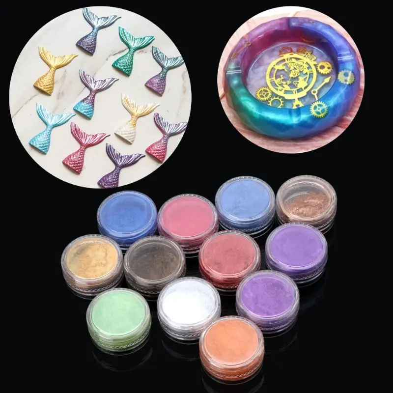 

12 Box Slime Dye Powder Mica Pearl Pigment Colorants Soap Candle Resin Jewelry LK