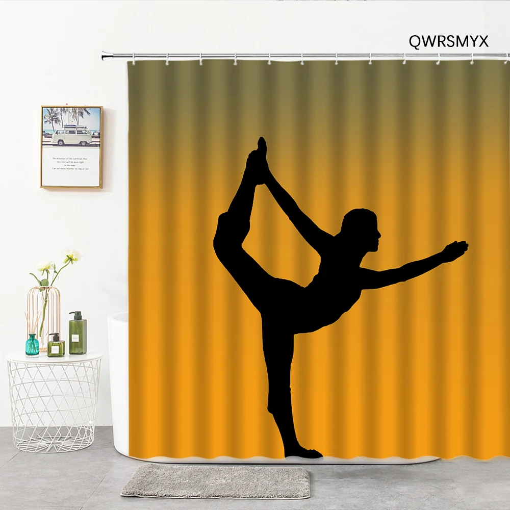 

3D Yoga Meditation Silhouette Shower Curtains Fabric Bathtub Screen For Bathroom Home Decor Background Wall Bathroom Products