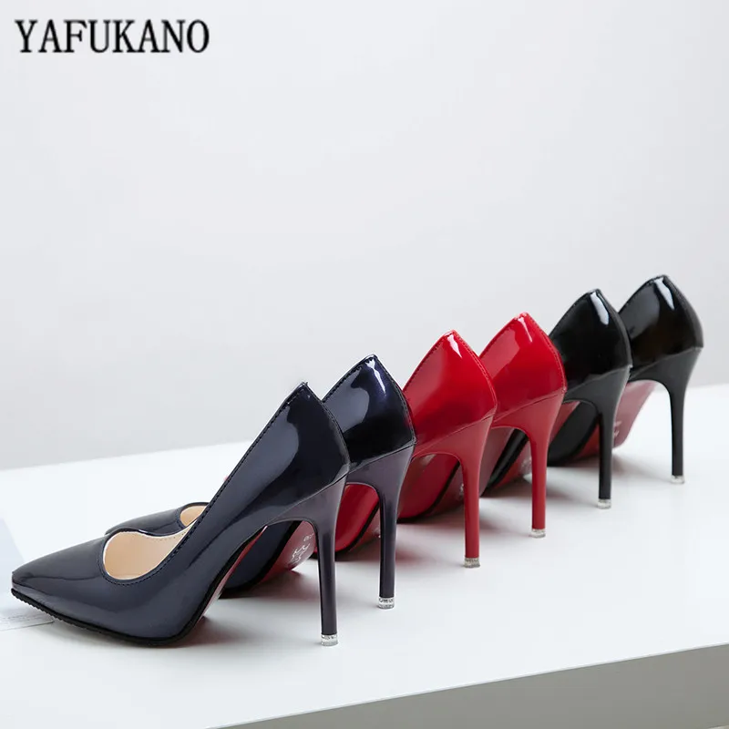 

Sexy Lady Women Shoes Pointed Toe Pumps Patent Leather Dress High Heels Boat Shoes Wedding Shoes Zapatos Mujer White Blue Red