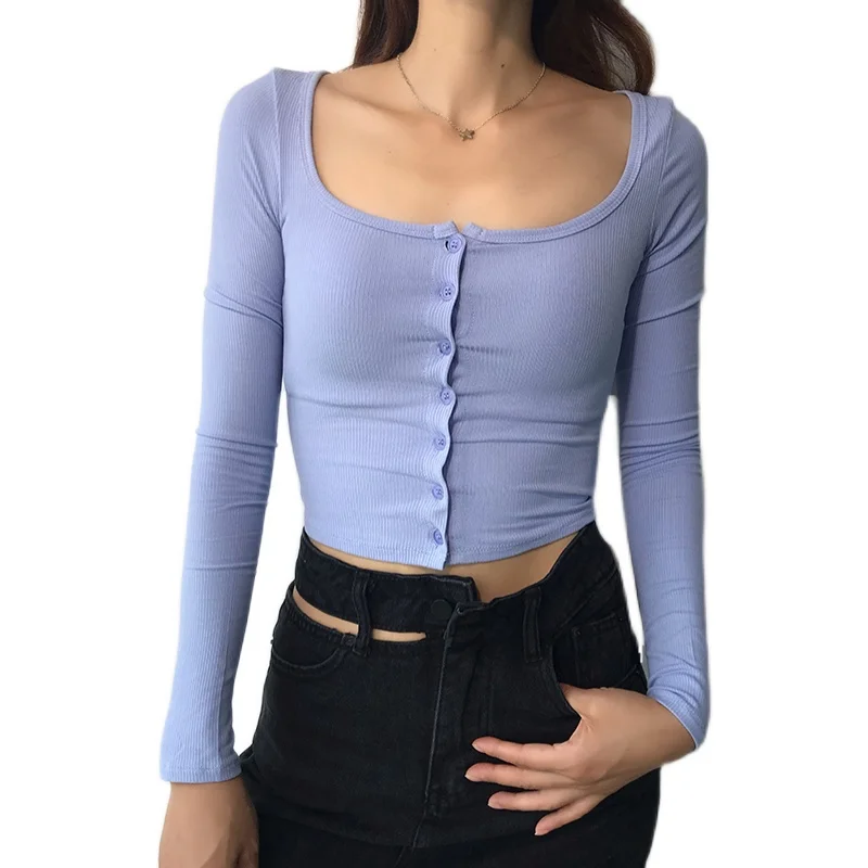 

TVVOVVIN Autumn New Large O Neck Full Sleeve Base Tops Tight Short Stretch T-shirt Top For Women Knitting 3J1X