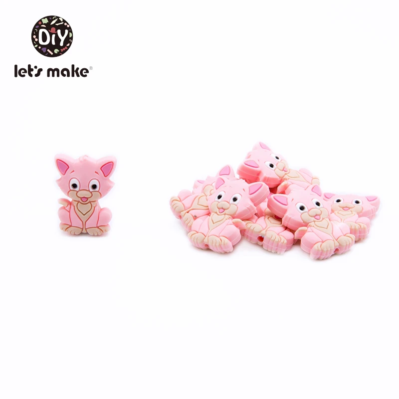 pink cat Силиконовые Бусины, 3 шт, животные, Мультяшные формы, BPA бесплатно, силиконовые бусины для детей, качество еды, Прорезыватель для зубов, крошечные стержни, Детские Прорезыватели - Цвет: pink cat