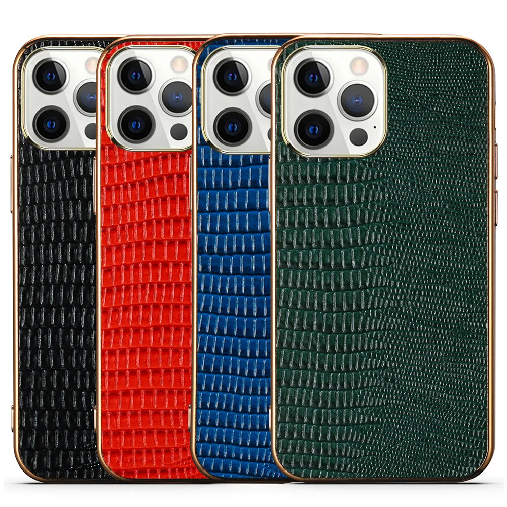 

Genuine Leather Phone Case For iPhone 12 13 Mini 11 Pro Max Case Glod Plating Full Cover Funda For iPhone 11 12 13 Pro Max Case