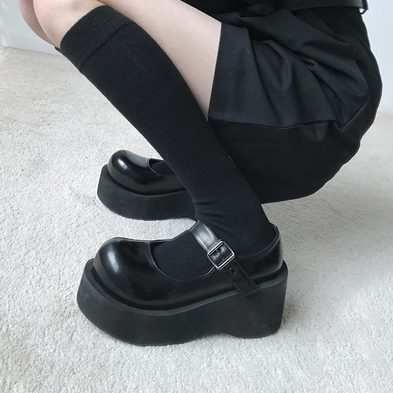 

Retro Lolita Shoes Harajuku Big Head Doll Shoes Casual Creepers Punk Shoes Ladies Wedges Platform Pumps Gothic Black Boots