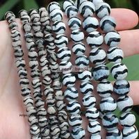 natural faceted black waterwave dzi agate 6 10mm round space beads for diy necklace bracelet jewelry making