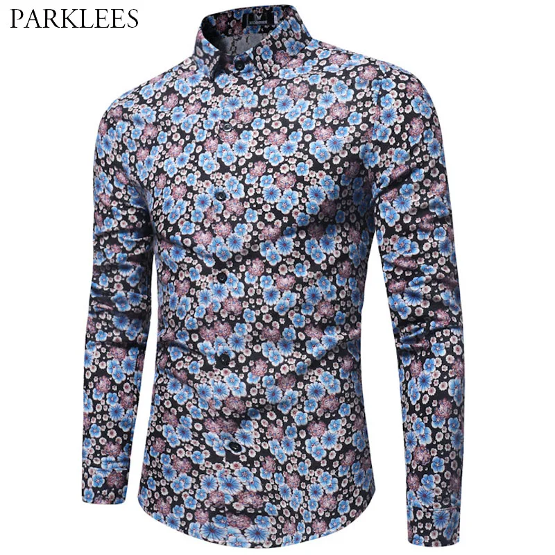 

Floral Printed Mens Shirt Casual Slim Fit Shirts for Men Social Streetwear Chemise Homme Button Up Mens Long Sleeve Shirt Camisa