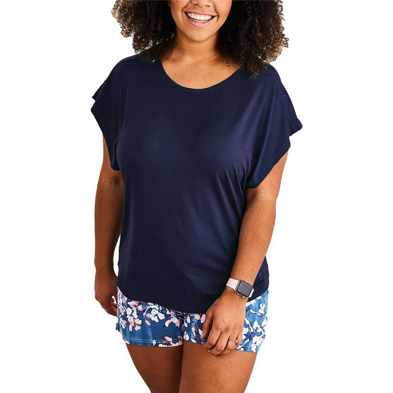 

Maternity Short Sleeve Tees Solid Color Modal Round Neck Large Sleeve Cage Nursing T-shirt Home Pajamas