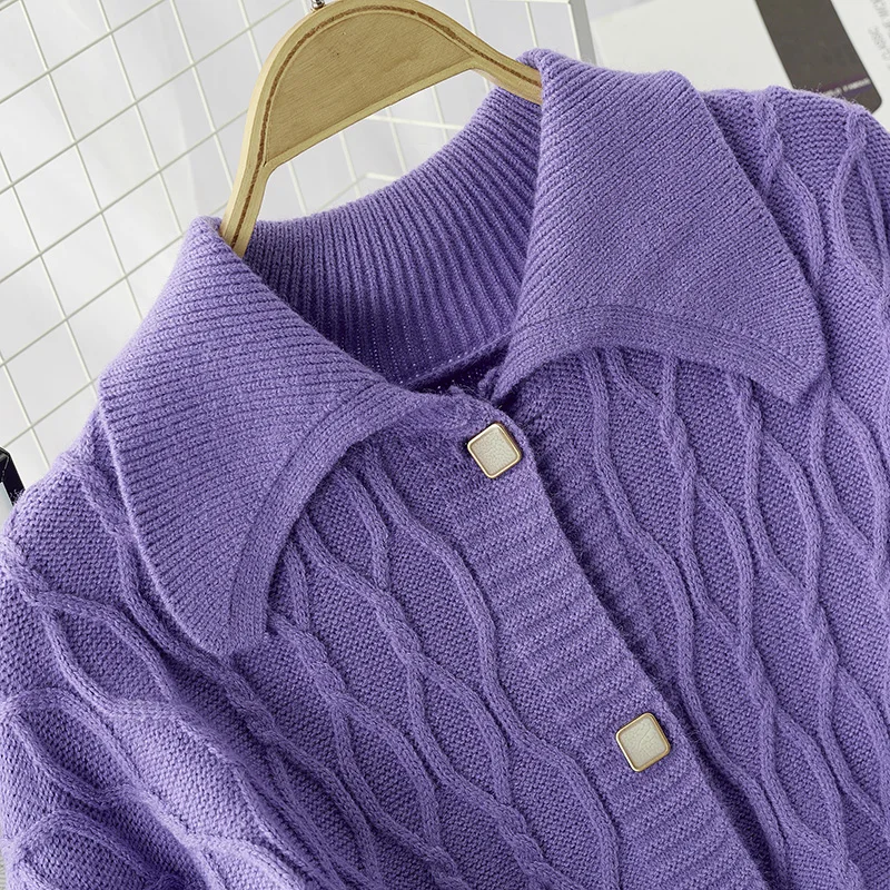 Фиолетовая куртка свитер женские вязаные жакеты пальто вязаная зимняя верхняя