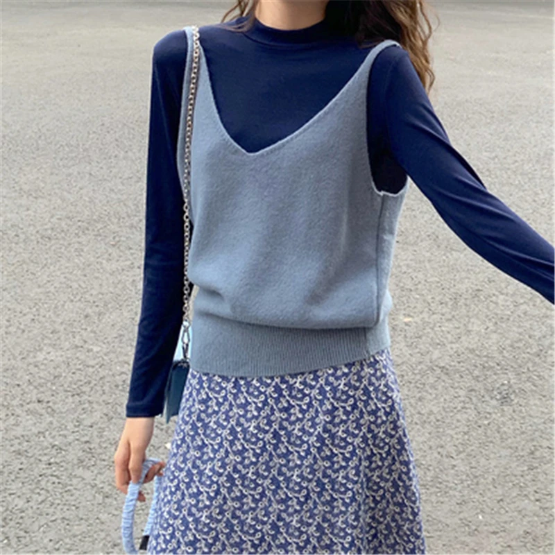 

Solid Color Vests Women Fashion Minimalist Korean Casual V-neck Loose Camisole Femme Elegant All-match Female's Sleeveless Top