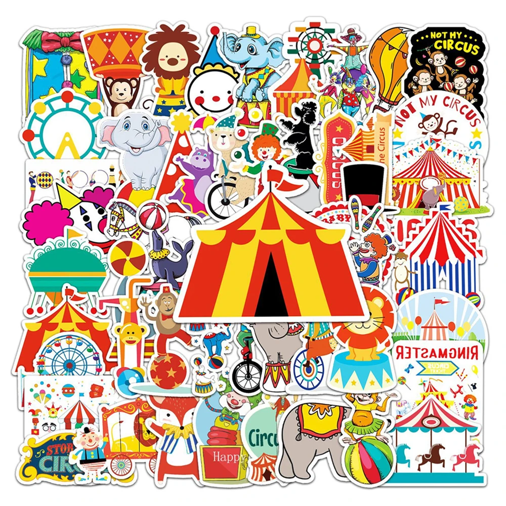 10/30/50 Uds circo pegatina de Graffiti de dibujos animados lindo ni&ntilde;os para&iacute;so monopat&iacute;n DIY taza de agua pegatina para maleta venta al por mayor-0