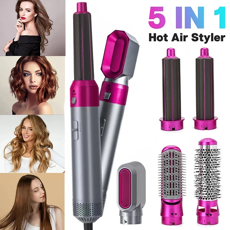 

5 In 1 Electric Hair Dryer Negative Ion Straightener Brush Blow Dryer Air Hair Comb Wrap Curling Wand Detachable Brush Kit