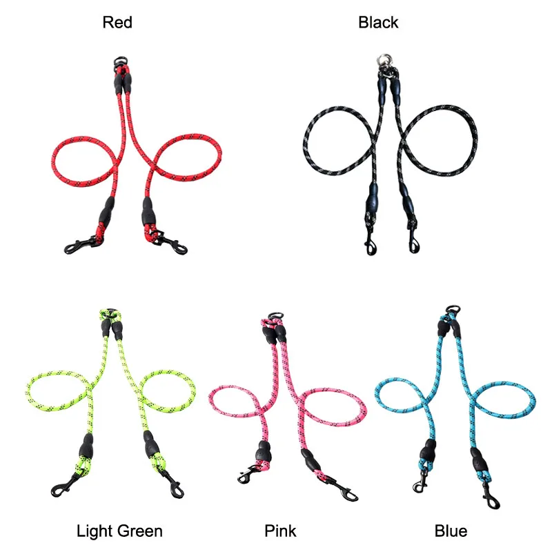 Двойной поводок для собак светоотражающий прочный нейлоновый домашних животных