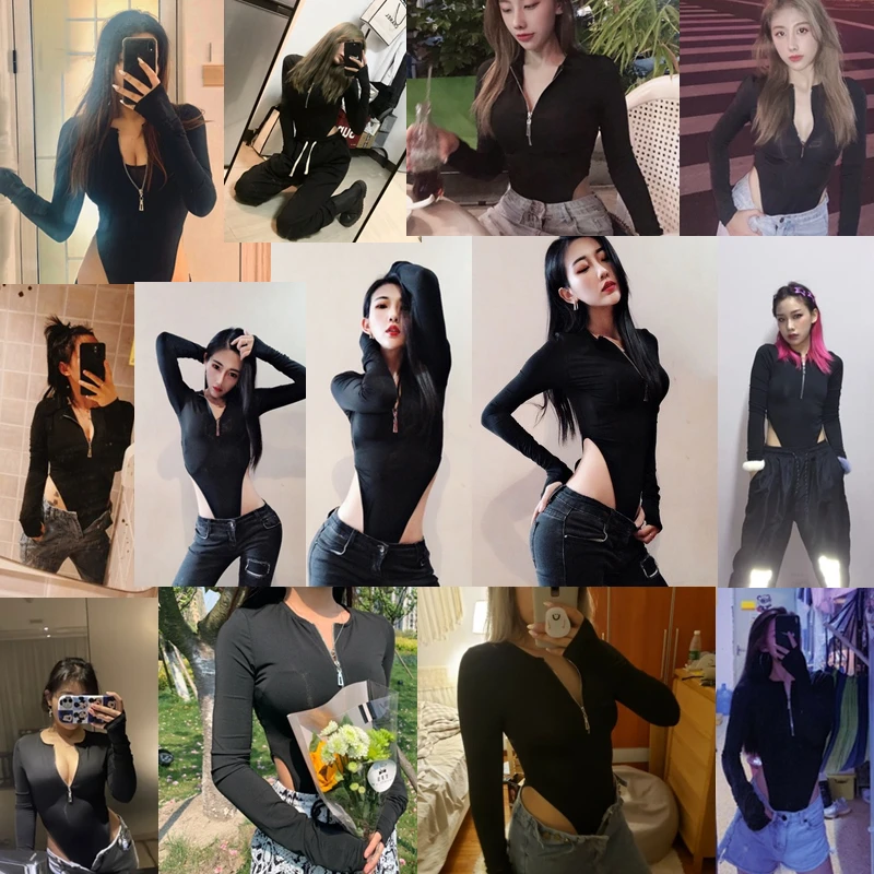 Rompertjes Vrouwen Jumpsuits Fashion Solid Zipper Lange Mouwen Sexy Schede Skinny Vrouwen Bodysuits top suit catsuit clothing 3