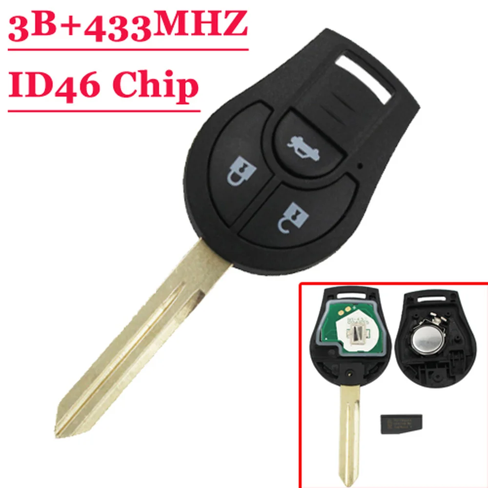

XNRKEY 3 Button Remote Car Key Fit for Nissan Qashqai X-Trail Cube March Sunny Sylphy Tiida CWTWB1U751 Or CWTWB1U816