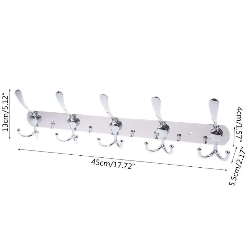 

5 Hooks Hat Rack Wall Door Mounted Hanger Cloth Towel Hook Stainless Steel Coat
